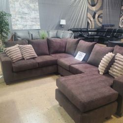 Beautiful Brown  Or Gray 2 Pc Sofa Sectional With Reversible Chaise 