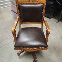 Oak and leather office chair