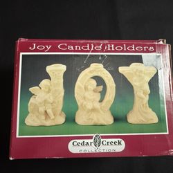 Vtg Kirkland's 'JOY' Cherub Angel Candle Holders Cedar Creek Collection 6" Tall
