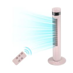 Tower Fan Portable Electric Oscillating Fan Quiet Cooling Remote Control 3 Speeds Wind Modes Timer Bedroom Office-36"-Pink