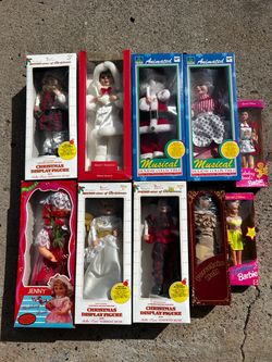 Huge Lot of 10 Vintage Dolls & Animated Christmas Figures NIB (Barbie, Telco)