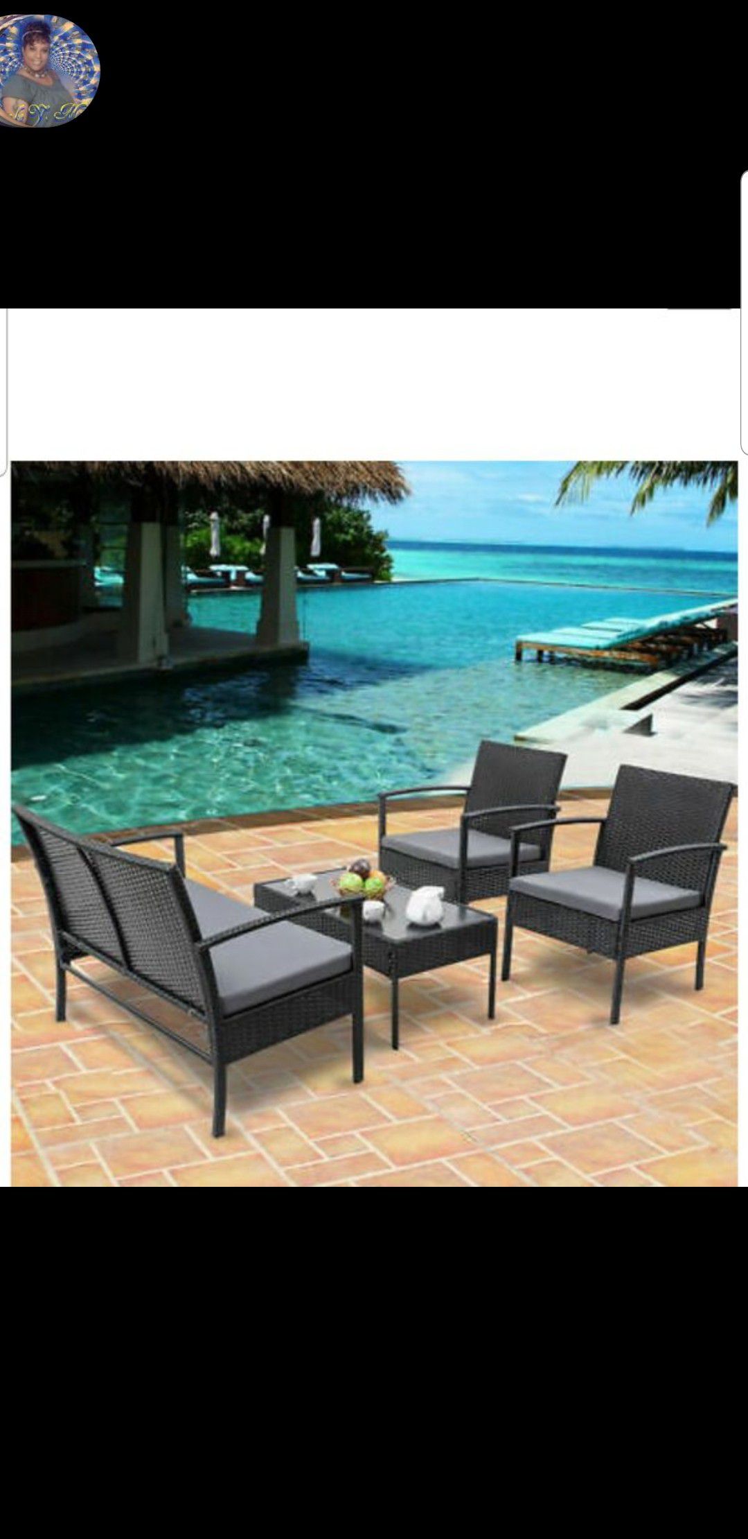 NEW - 4 PCS Outdoor Patio Rattan Wicker Furniture Set Coffee Table Sofa Cushioned Deck Black