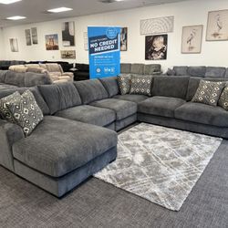 Dark Gray XL Sofa Sectional + Chaise Lounge Set - Fast Approvals 