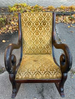Victorian Carved Walnut Upholstered "Lady's" Lincoln Rocker