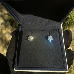 New Moissanite 10H10A Earrings 1CT(0.5CT*2)18K White Gold Plated Sterling Silver