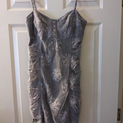 Zara Gray Floral Lace Bustier Dress - Large 