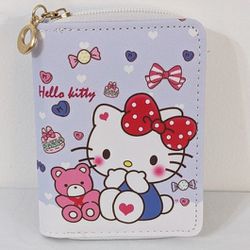 Hello Kitty With Hearts Sanrio Kawaii Small Zip Around Wallet Coin Purse, NEW