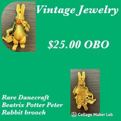 Vintage Danecraft Signed Beatrix Potter Peter Rabbit Brooch - $25