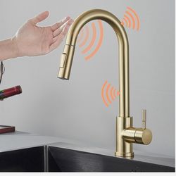 Touch Kitchen Sink Faucet Pull Down Sprayer Single Hole Mixer Tap Brushed Gold K9