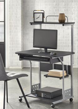 Black Fuselier Metal Base Computer Desk with Hutch and Wheels  Cash only  Pick up in North San Jose, By appointment only  Location: located close to S