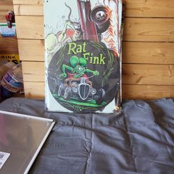 Rat Fink Round Metal Sign 8"
