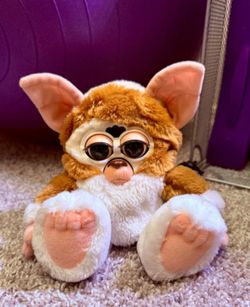 Unique 1999 Collectors Vintage Brown & White Plush GIZMO Furby Toy - Pink Accents!! 😎🫶🏻