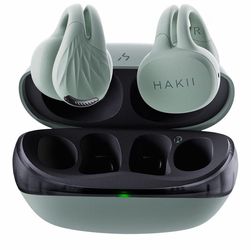 Open ear wireless earbuds in sage green