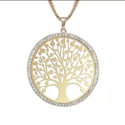Gold Tree of Life Double Chained Long Necklace