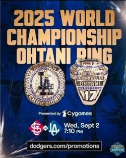 Shohei Othani  2025 World Series Ring SGA 9/2/2026