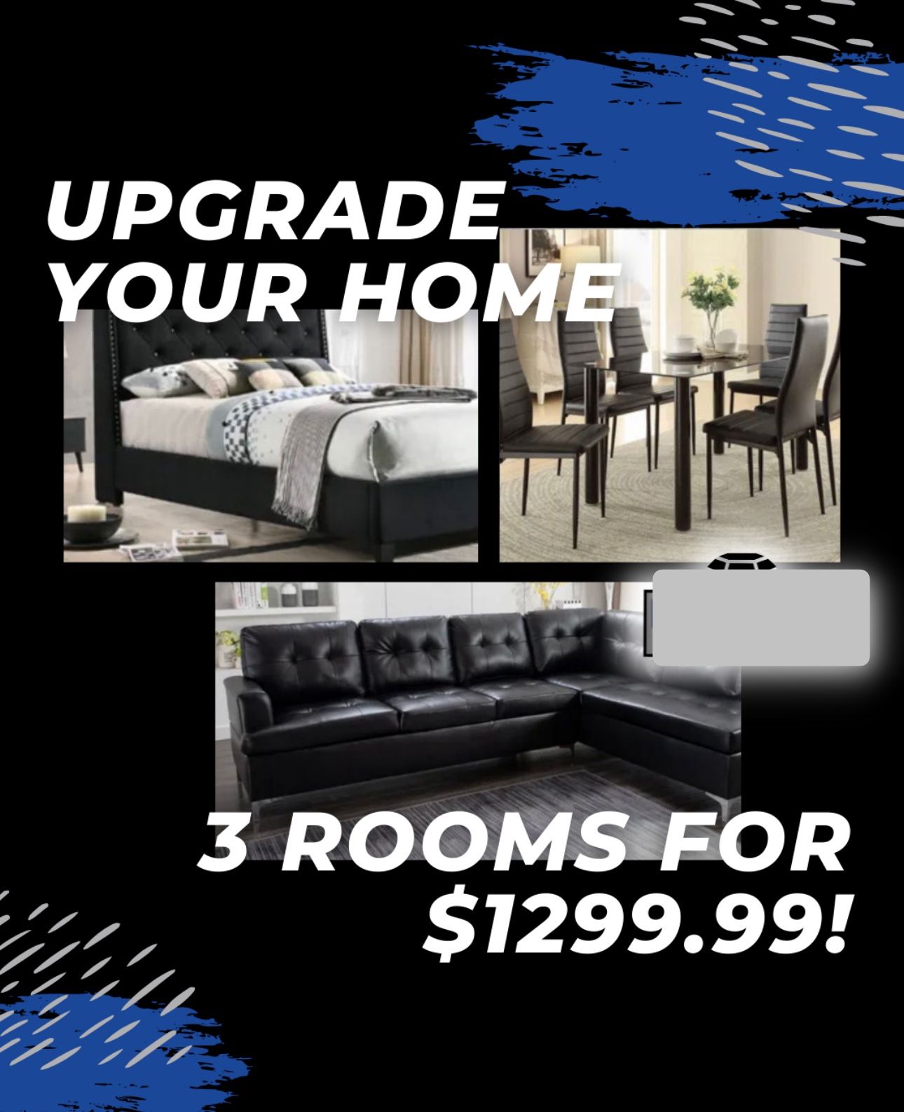 NEW 3 ROOM PACKAGE DEAL- BED MATTRESS DINING ROOM SECTIONAL SOFA AND FINANCING AVAILABLE JUST $54 Down