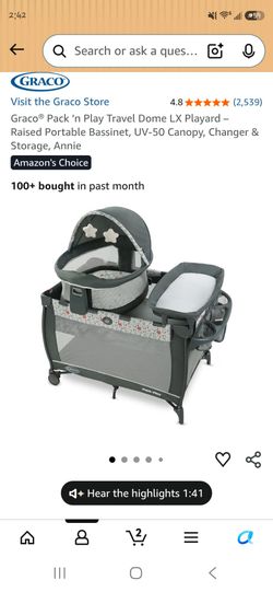 Graco® Pack ’n Play Travel Dome LX Playard – Raised Portable Bassinet, UV‑50 Canopy, Changer & Storage, Annie