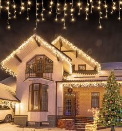 Icicle Christmas Lights Outdoor, 480 LED 39FT Icicle String Lights with 96 Drops, Twinkle Icicle Fairy Lights for House Patio Bedroom Wedding