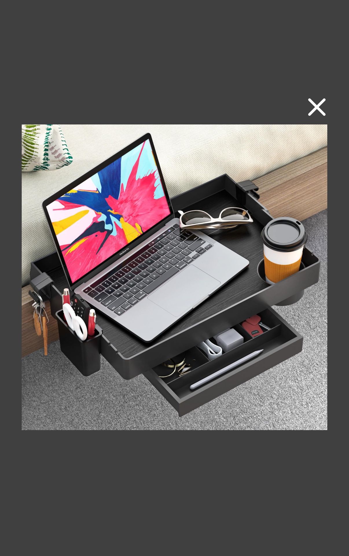 Bedside Shelf Organizer/Foldable clip on Nightstand tray caddy with drawer [35lb capacity]