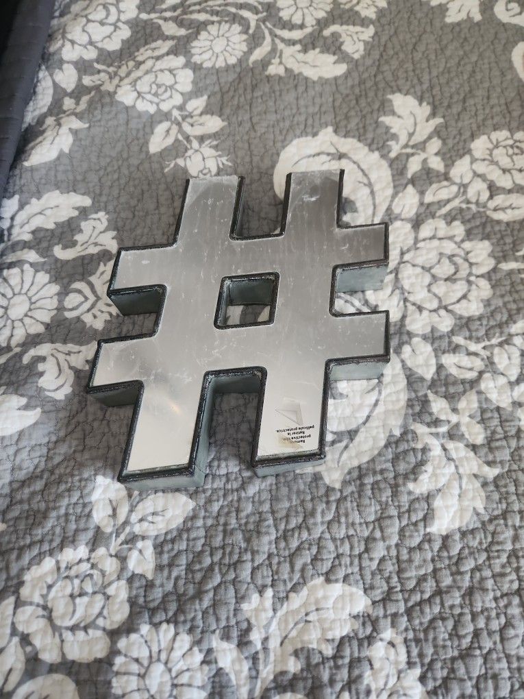 This Is a Silver Mirror Hashtag Shapped Wall Decoration Or Sign. Never Used Plastic Is STill On