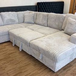 New Grey Sectional W Sleeper Sofa & Storage