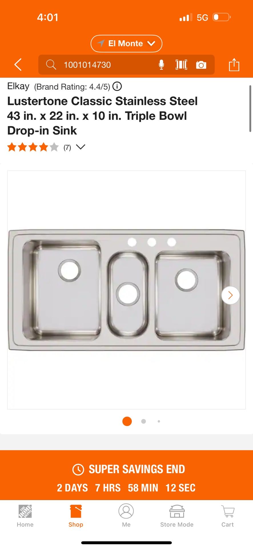 Elkay Lustertone Classic Stainless Steel 43 in. x 22 in. x 10 in. Triple Bowl Drop-in Sink