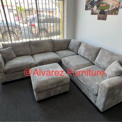 Corduroy Sectional Sofa With Ottoman