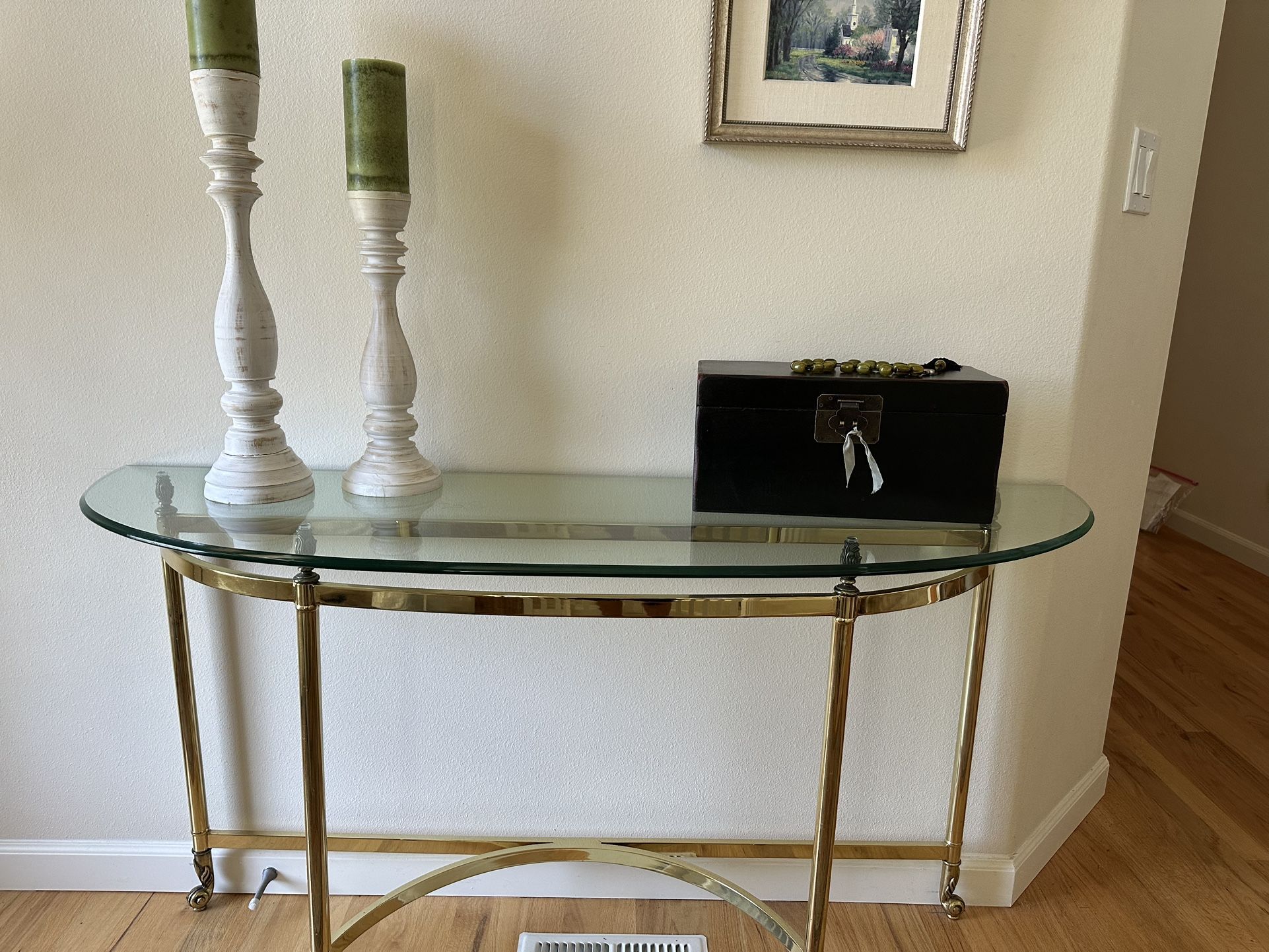 Glass And Brass Entry Table