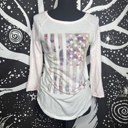 American Eagle Outfitters Pink and White Star Print Long Sleeve Tee