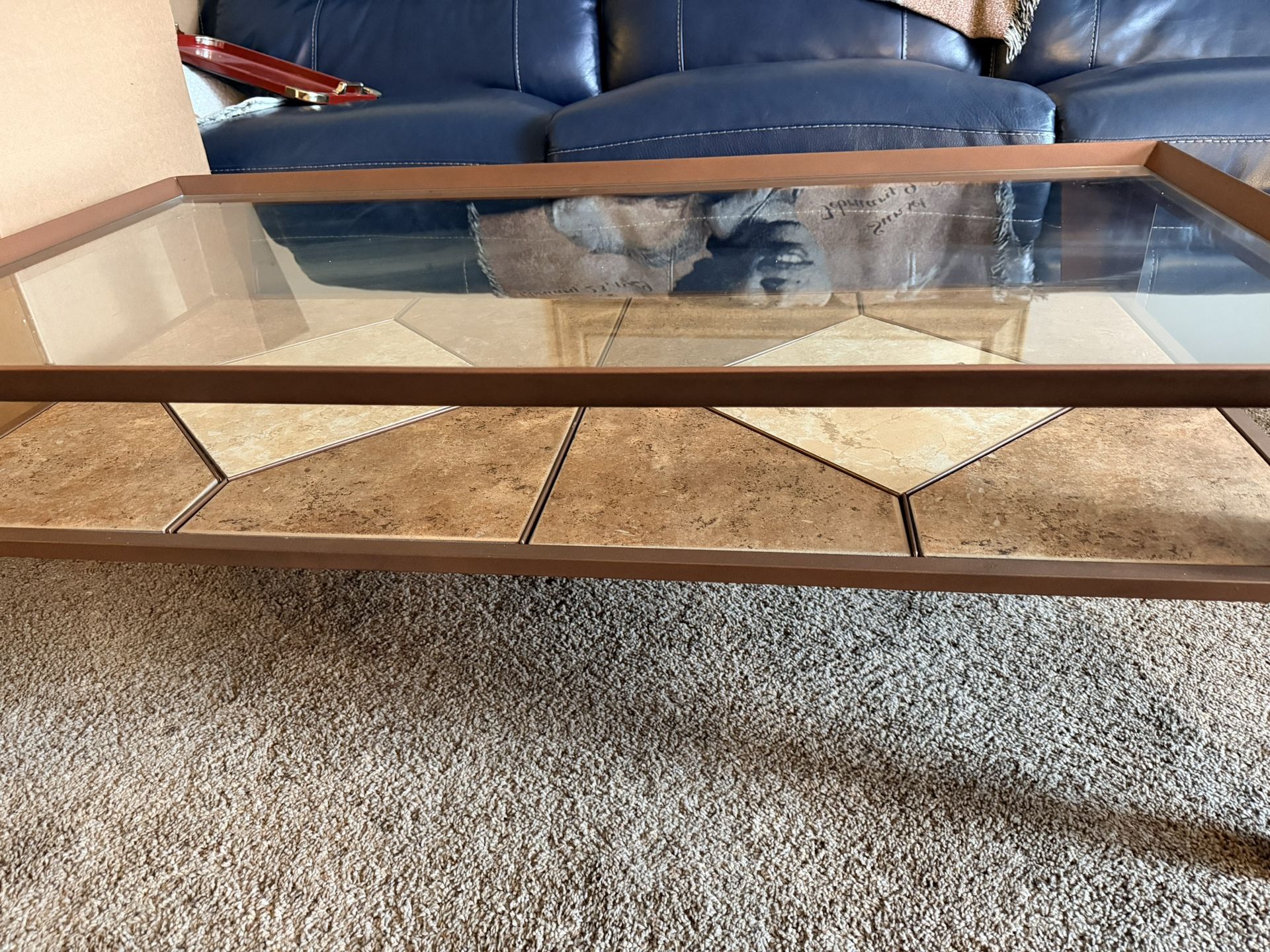 Glass Coffee Table + Matching Side Table Set – Tile Inlay