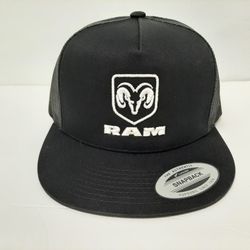 Dodge Ram Yupoong Flat Bill Trucker Mesh Snapback Cap Hat Black 