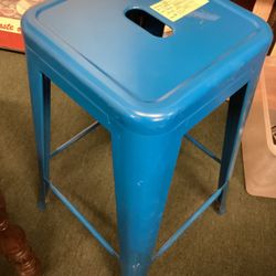 Blue Metal Stool 27”H