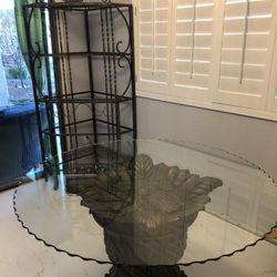 54” Metal Dining Table With 6 Chairs And Corner Shelf