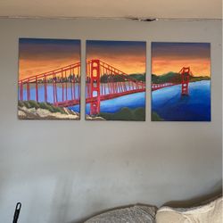 3 Panel Hand Painted Golden Gate Bridget Painting