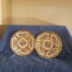Vintage Chinese Gilded Rose Medallion Canton Plates Set of Two 7"