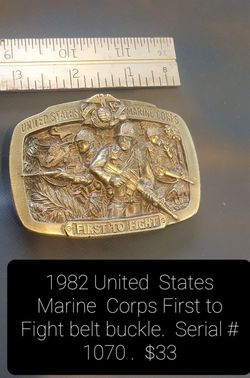 1982 United States Marine Corps First to Fight Belt Buckle, Collector's Item