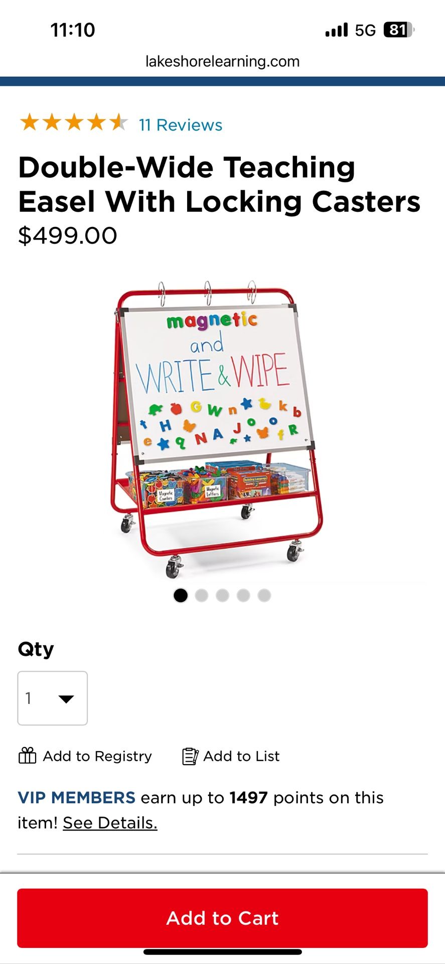Lakeshore Double- Wide Teaching Whiteboard & Easel