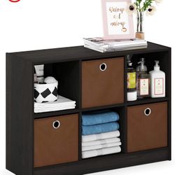 Furinno 99940 EX/BR 3x2 Bookcase Storage With Bins, Espresso/Brown
