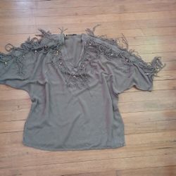 Fezz☆Hand Made In Morocco☆Size XL☆Fringe,Flowy Bead Shirt