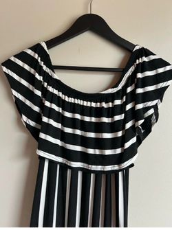 Brand New - Black and White striped off-the-shoulder maxi dress