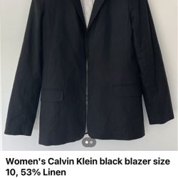 Women's Calvin Klein black blazer size 10, 53% Linen