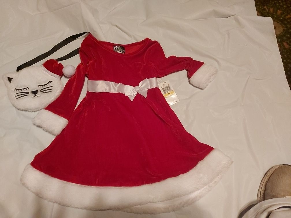 Girls Red And White Cat Purse Dress