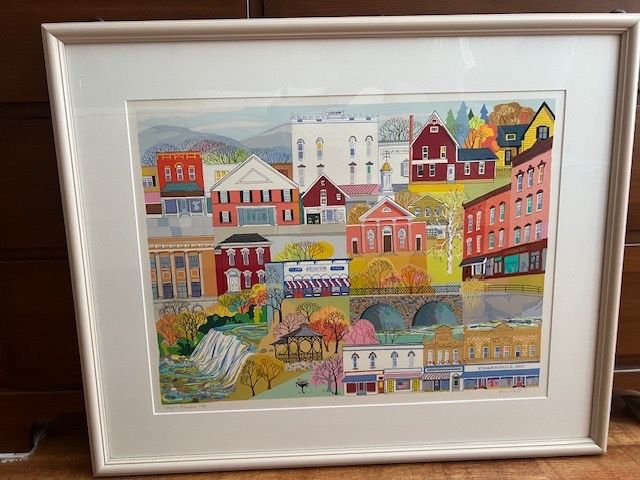 Chagrin Falls Limited Edition Serigraph “Village Facades”/Custom Frame