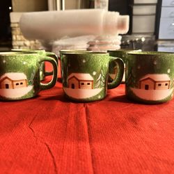 SET OF 6 Vintage The Cellar LOG CABIN Christmas Holiday Coffee / Tea Mugs 2002