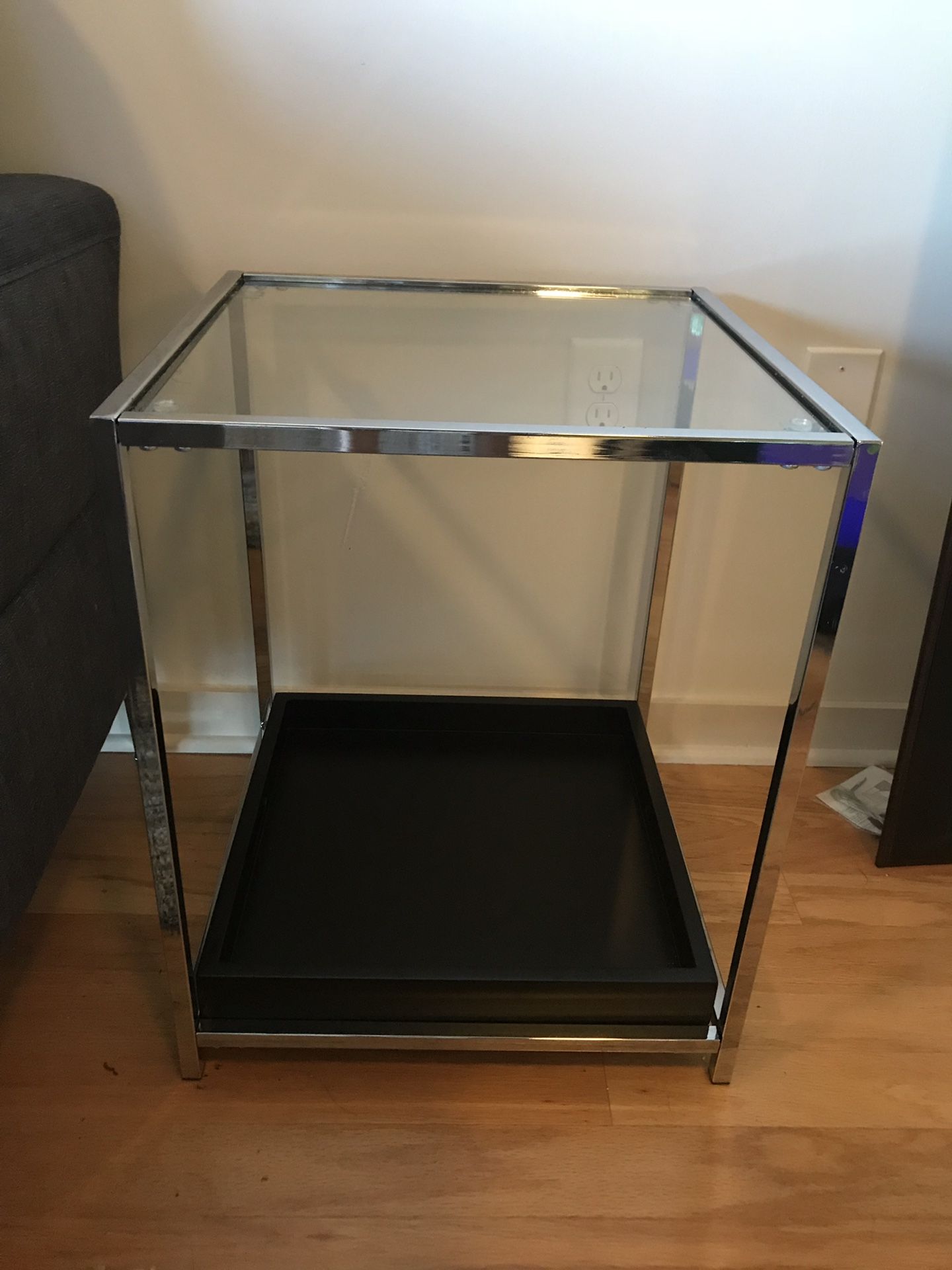 Glass End Table with Black Tray