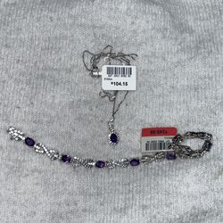 Sterling Silver Amethyst Necklace And Bracelet 