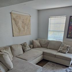 Beige Couch With Ottoman Extended Piece