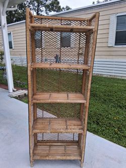 Tall Rattan Wicker Bookshelf 5-Tier