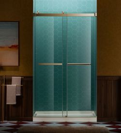 SURFK-4880-BRZ , Frameless Double Sliding Shower Door, 44-48" Width × 80"Height with 5/16"(8mm) Clear Tempered Glass in Brushed Bronze Finish,