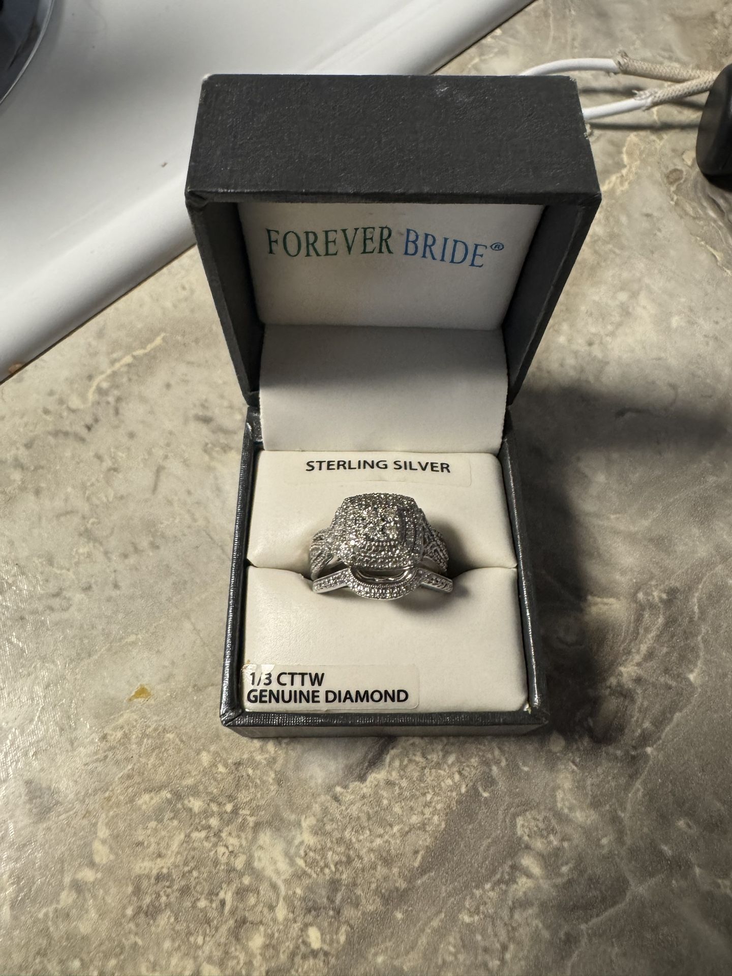 Forever Bride Sterling Silver 1/3 CTTW Diamond Cushion Bridal Ring Set, Women, Adults size 7